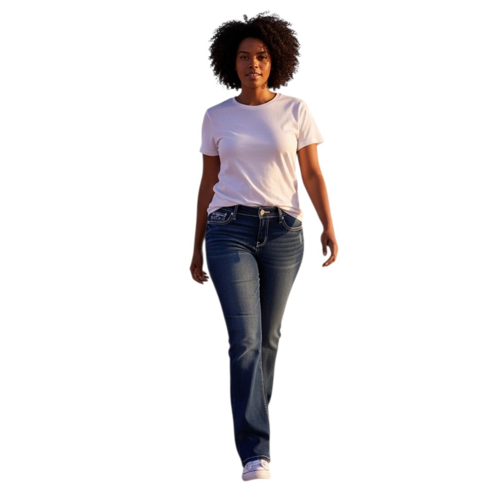 Rhythm in Blues Women's Plus 14 Reg Slim Boot Cut Embellished‎ Destressed Jeans